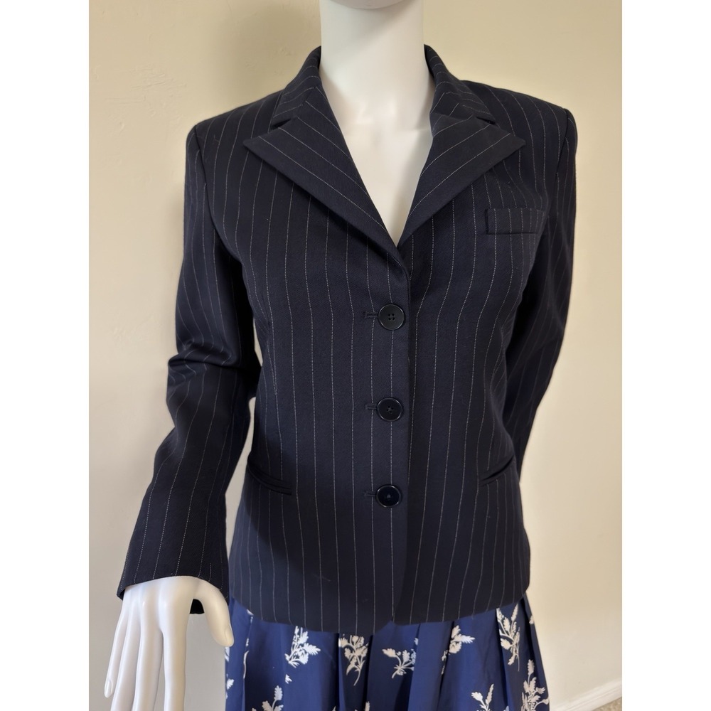 RARE UNION MADE 1990 RALPH LAUREN BLACK LABEL NAVY PINSTRIPE WOOL BLAZER  US 6